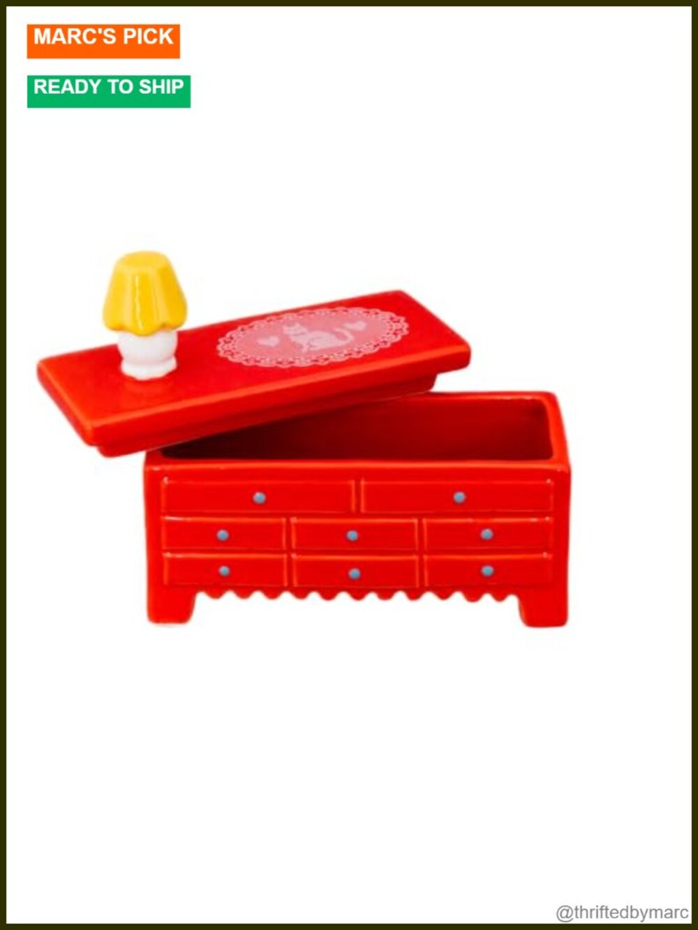 Ceramic Trinket Jewelry Box Dresser Design Removable Lid Sculpted 2 Piece